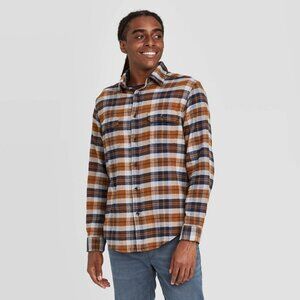 Men's Standard Fit 2-Pocket Flannel Large Long Sleeve Button-Down Shirt by Goodf